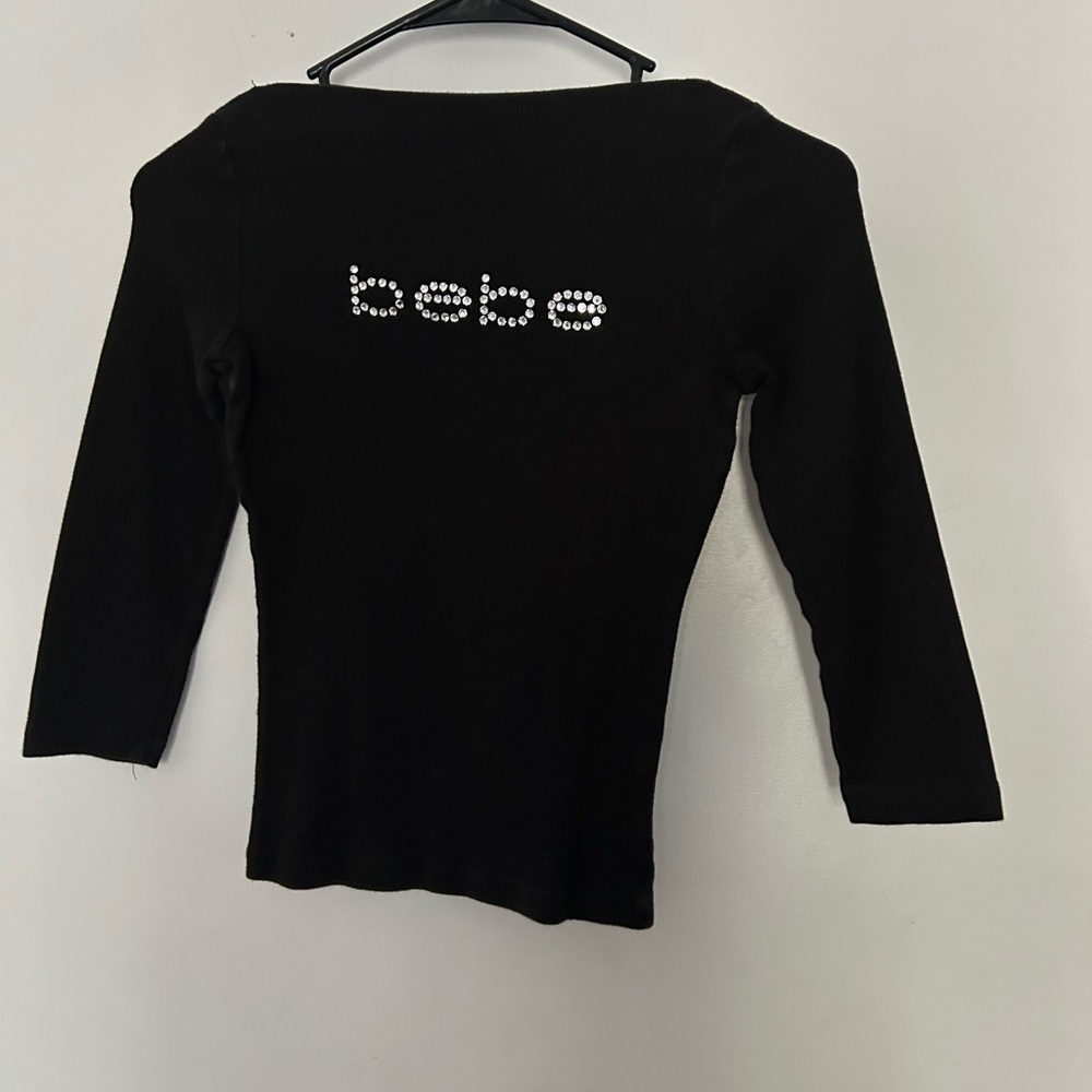 Bebe Black Rhinestone Logo Top - Picture 2 of 3